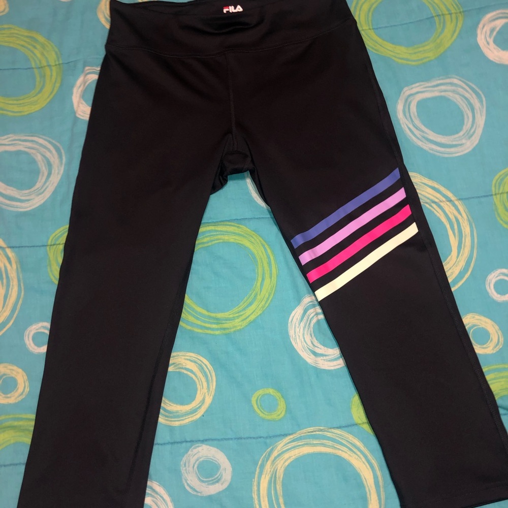 Fila Sport Black Multi Striped Leggings L NWOT